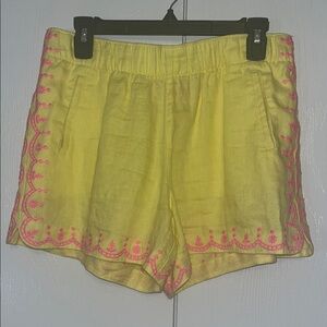 Lilly Pulitzer Sunny Yellow High Waist Shorts with Pink Embroidery